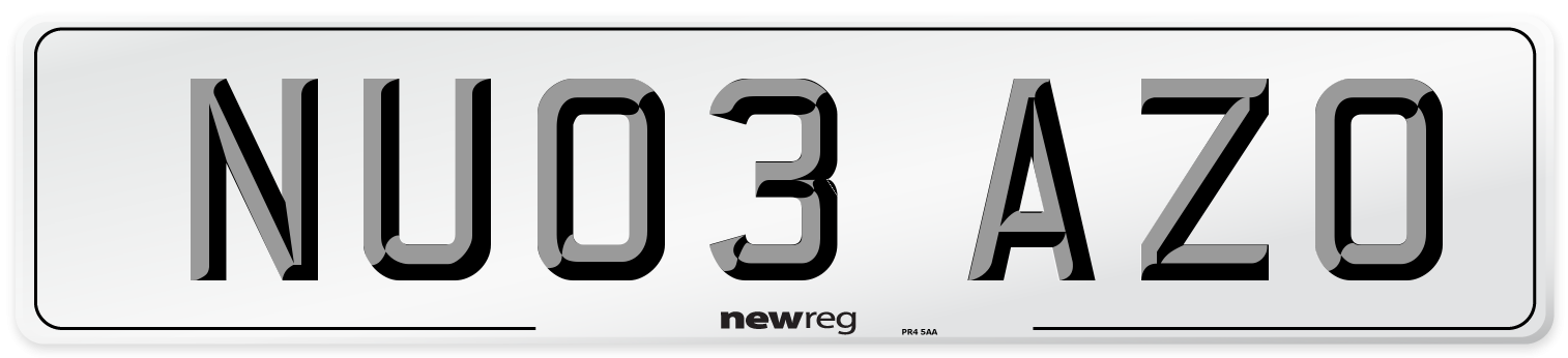 NU03 AZO Number Plate from New Reg